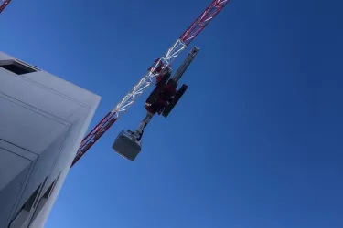 Chantier de construction à Béziers – la nacelle araignée et nos cordistes à l’œuvre
